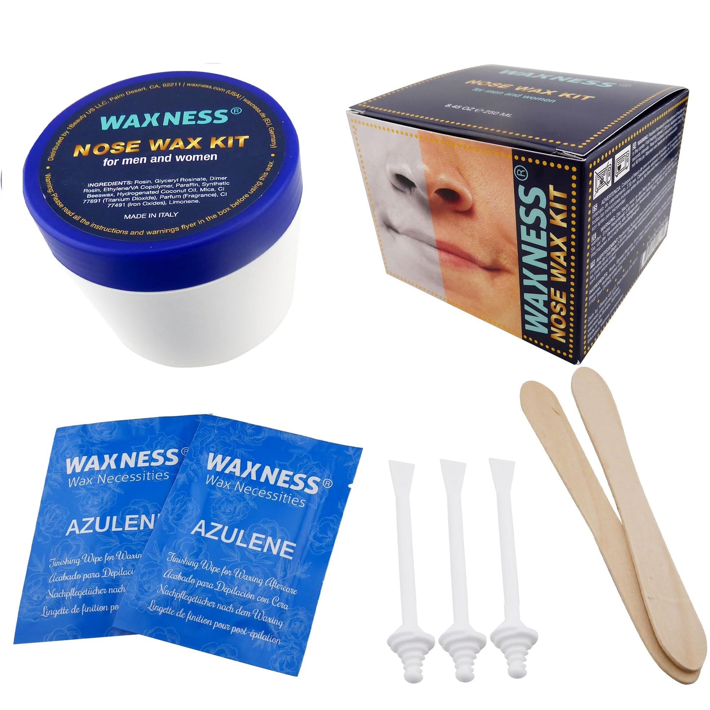 Waxness Microwave Nose & Face Hair Removal Wax Kit 8.45 oz (240 g) - Nose, Ear & Facial Wax with Applicators, Easy At-Home Hair Removal - Made in Beauty and Personal Care Waxness