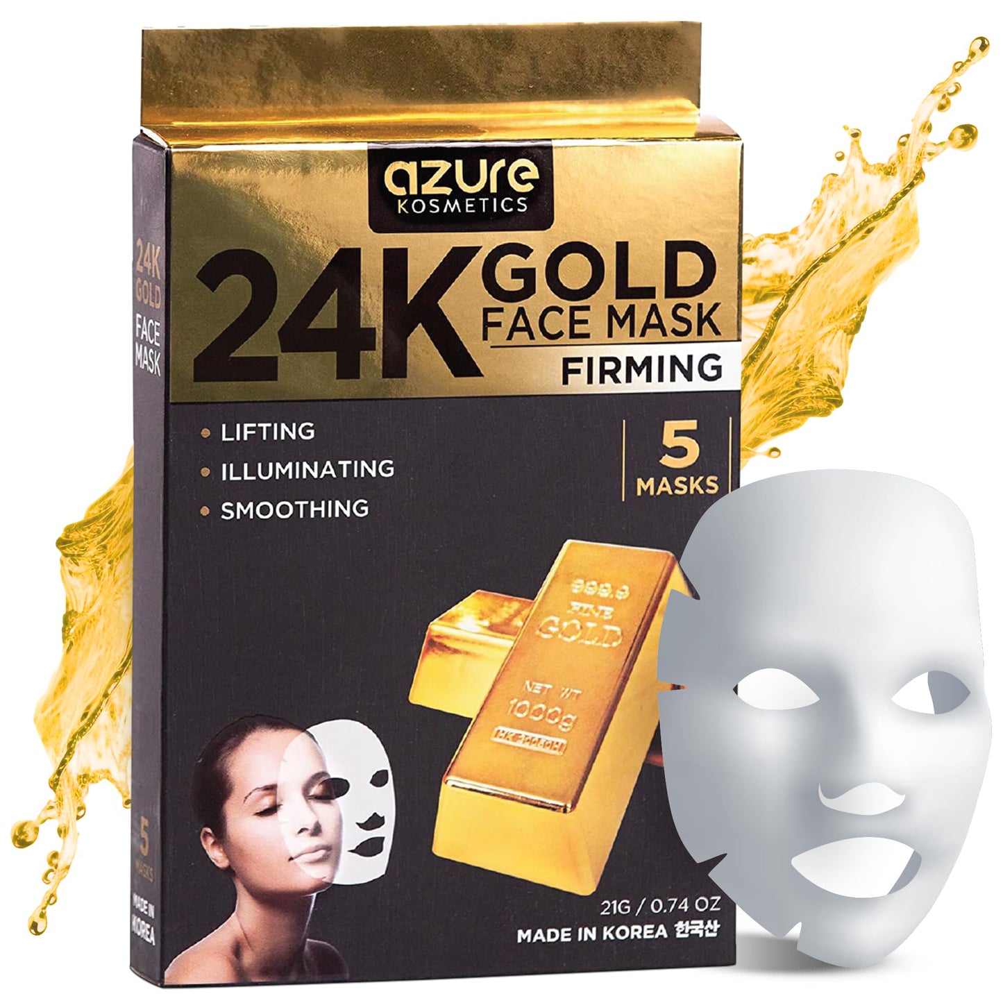 Azure Cosmetics 24K Gold Firming Face Mask- Anti Aging, Hydrating, Toning & Firming Facial Mask - Helps Reduce Wrinkles & Fine Lines with Hyaluronic Beauty & Personal Care Azure Cosmetics