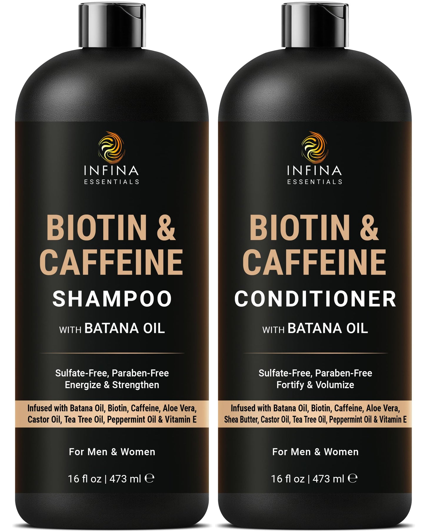 INFINA ESSENTIALS Caffeine Biotin Shampoo and Conditioner Set | Hair Thickening & Strengthening | 16 fl oz Each | with Batana Oil & Castor Oil | Beauty & Personal Care INFINA ESSENTIALS