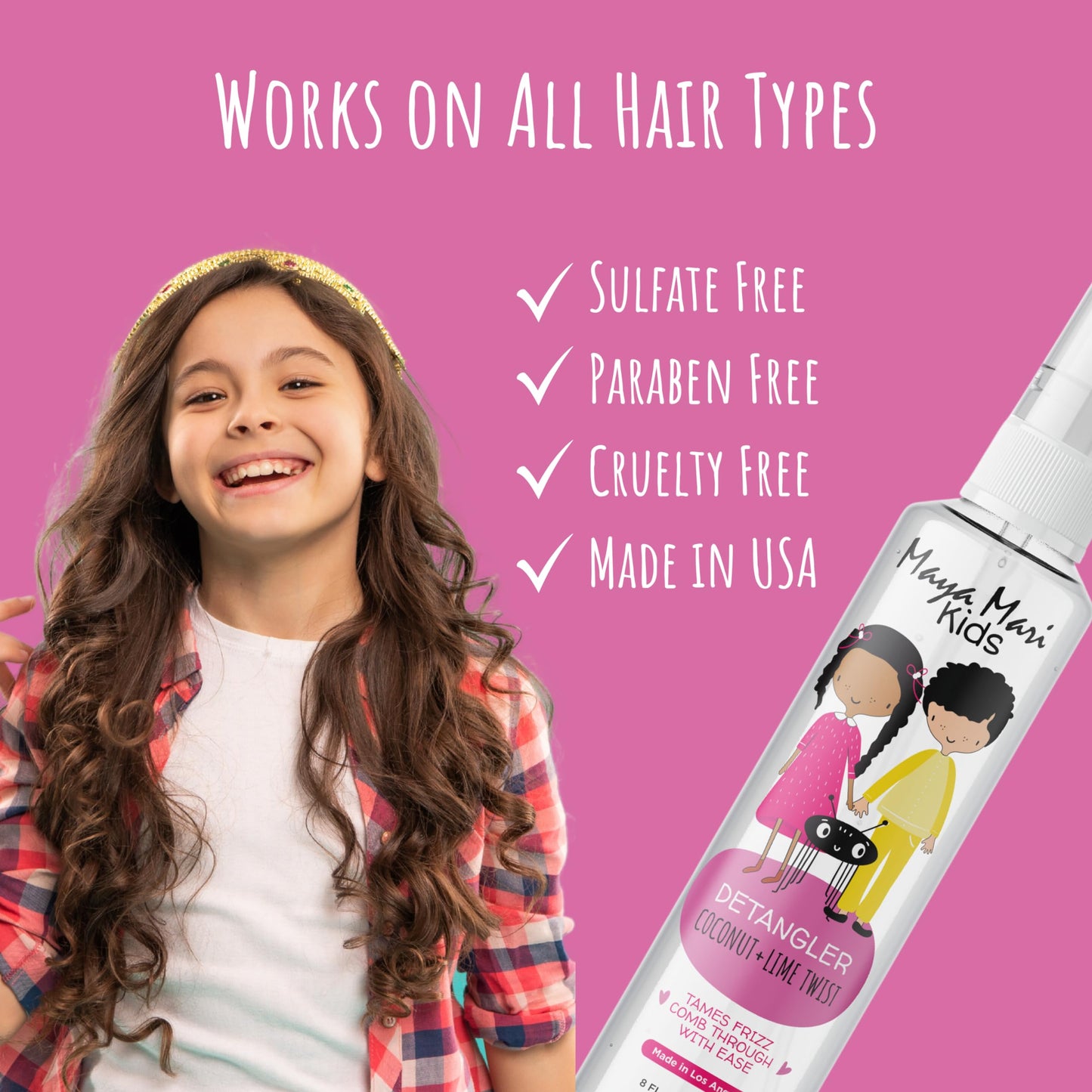 Maya Mari Kids Detangler Spray with Argan, Coconut and Lime Oils - Gentle Hair Detangler for Kids, Toddlers and Babies, 8 oz - No More Tangles, Ideal Beauty & Personal Care MAYA MARI