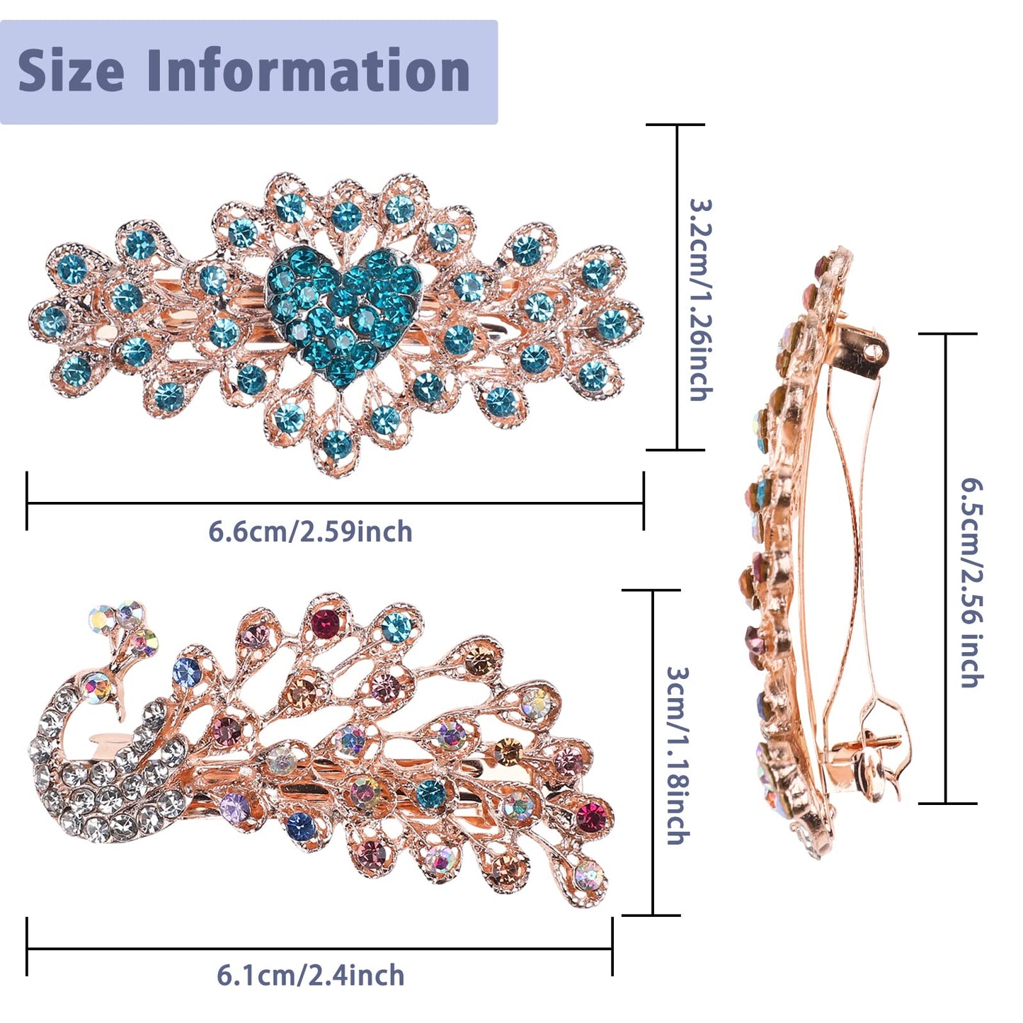 QXUJI 4PCS Crystal Rhinestones Hair Clips, Sparkly Glitter Flower Peacock Hair Barrettes, Metal Spring Hair Pins Snap Accessories, for Women Girls Beauty & Personal Care QXUJI