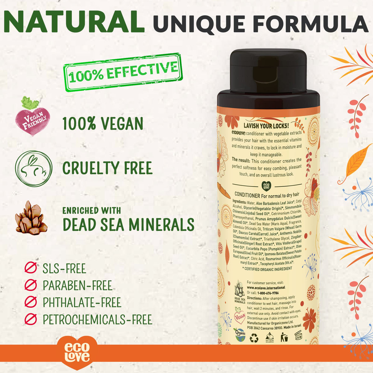 ecoLove - Natural Conditioner for Dry, Damaged Hair and Color Treated Hair - No SLS or Parabens - With Natural Carrot and Pumpkin Extract - Vegan Beauty & Personal Care ecoLove