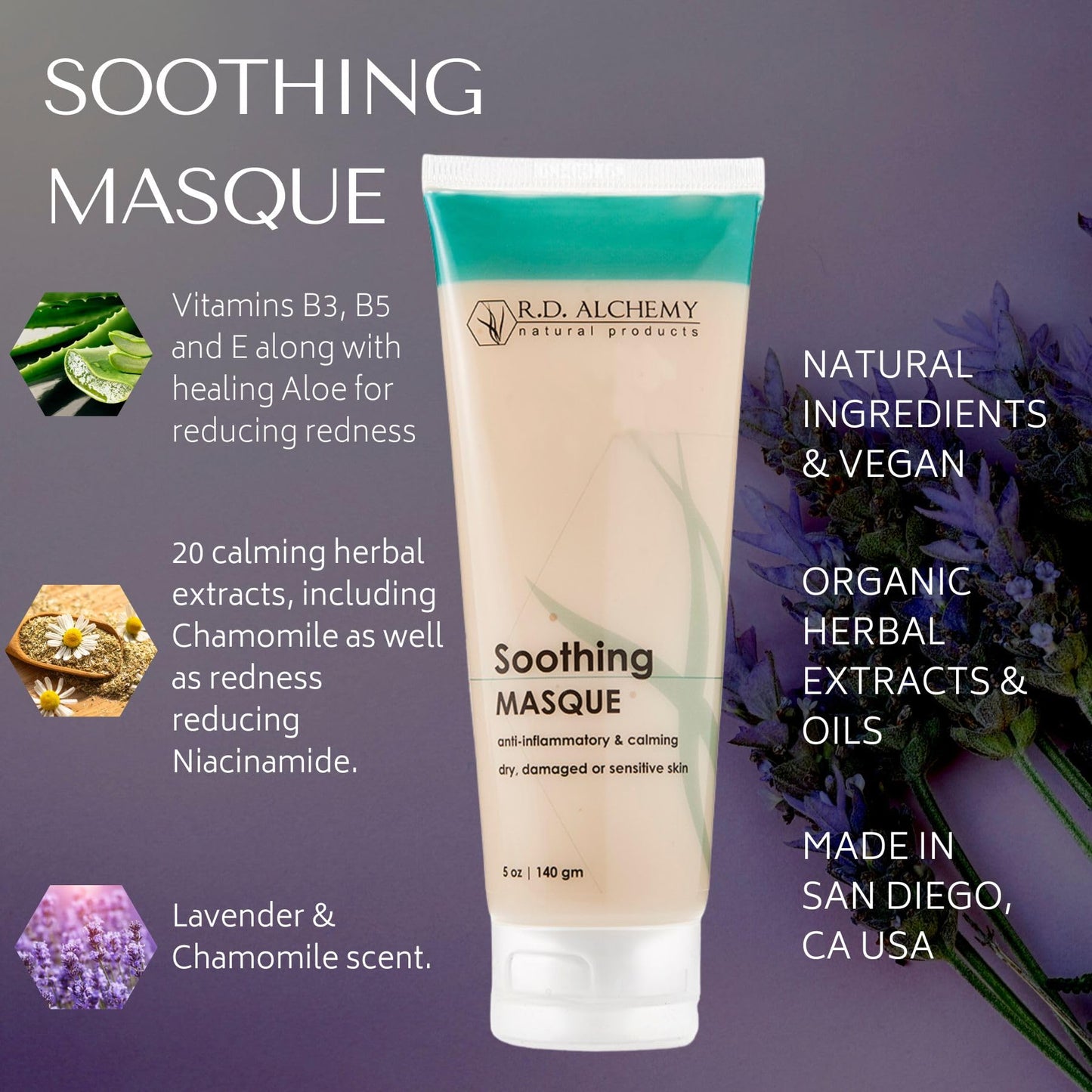 RD Alchemy - Natural & Organic Soothing Mask - Soothes Sensitive Skin, Redness and Irritation from Dryness, Irritation and Post Waxing/Peels/Laser Beauty & Personal Care R.D. ALCHEMY