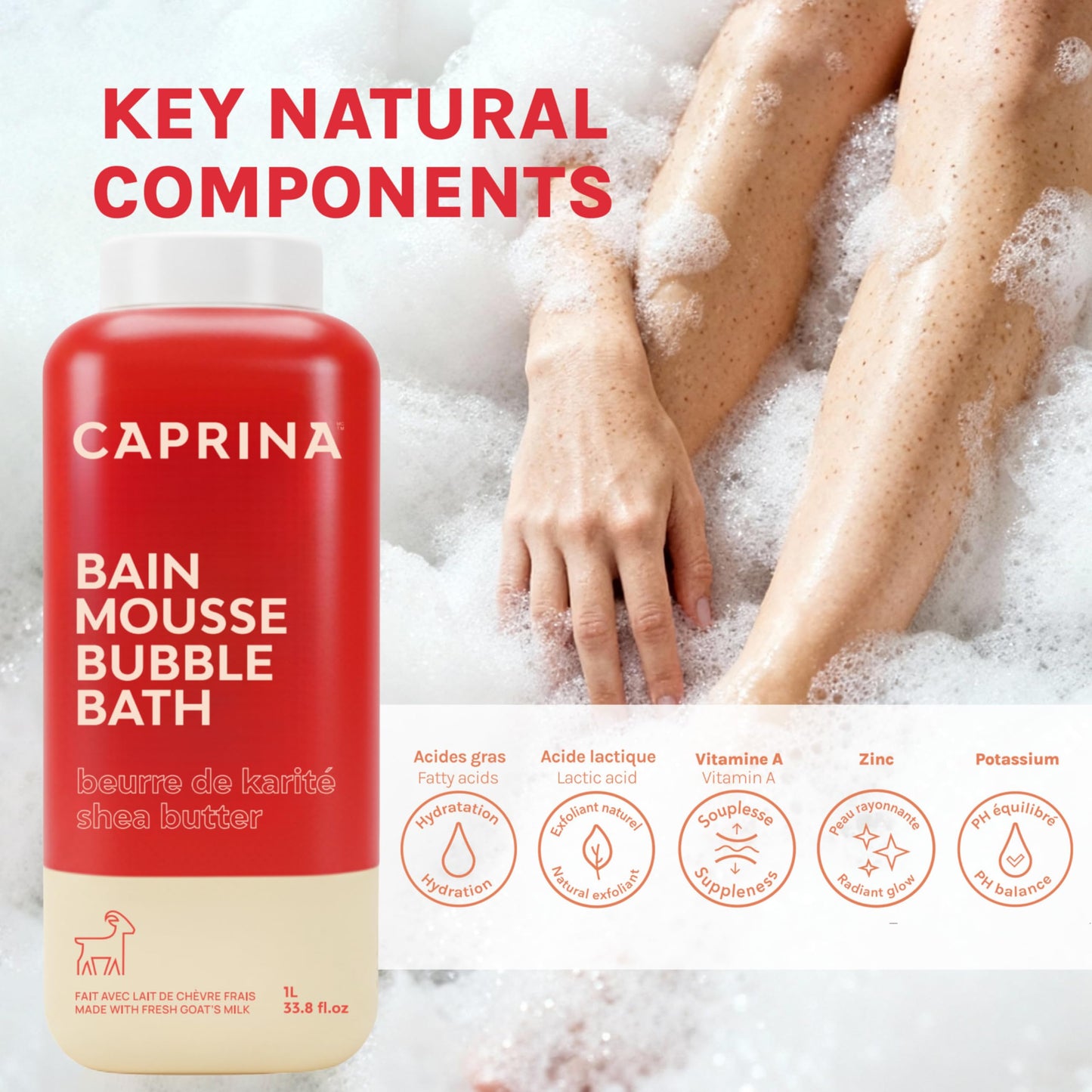 Caprina Fresh Goat’s Milk Bubble Bath, 1L, Hydrating Relaxing Foam Bath, Moisturizing and Gentle on Skin, Made in Canada (Shea Butter) Beauty and Personal Care Caprina by Canus