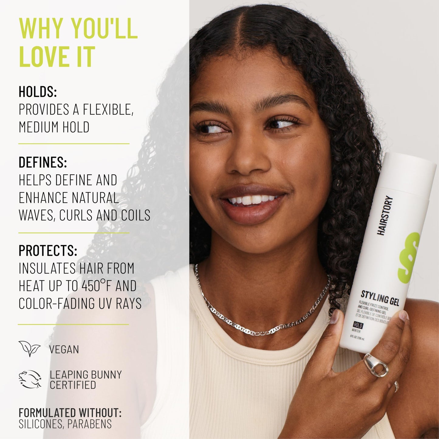 Hairstory Styling Gel - Curl Defining Gel for Wavy Curly Coily Hair, Flexible Frizz Control, Heat Protection up to 450F, Non Crunchy, 8 Fl Oz Beauty & Personal Care Hairstory