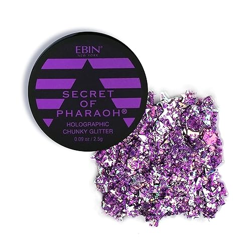 Secret of Pharaoh Holographic Chunky Glitter Gel for Face, Body, Hair - Purple Sparkle | Vibrant Colores, Festival and Party Makeup - Versatile Beauty & Personal Care EBIN NEW YORK
