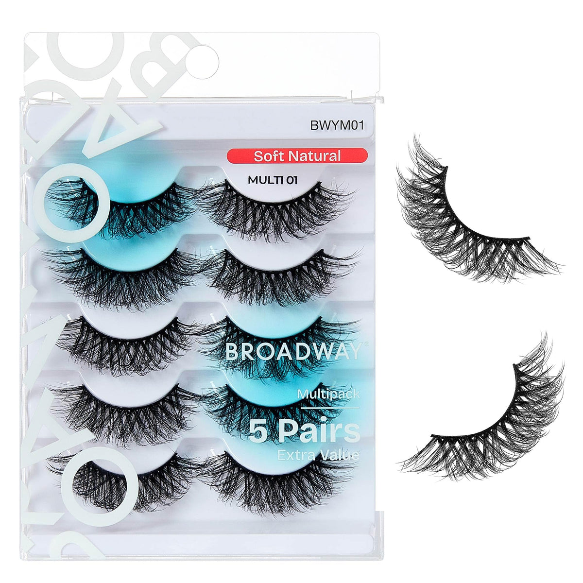 Broadway False Lashes Multipack, Faux Mink Wispy Volume Strip Eyelashes, Natural Look for Daily & Glam Wear, 5 Pairs Fluffy & Lightweight Cat Eye