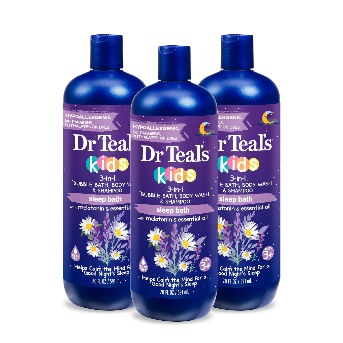 Dr Teal's Kids 3-in-1 Sleep Bubble Bath, Body Wash & Shampoo with Melatonin & Essential Oil, Lavender Scent, 20 fl oz (Pack of 3) Beauty & Personal Care Dr Teal's
