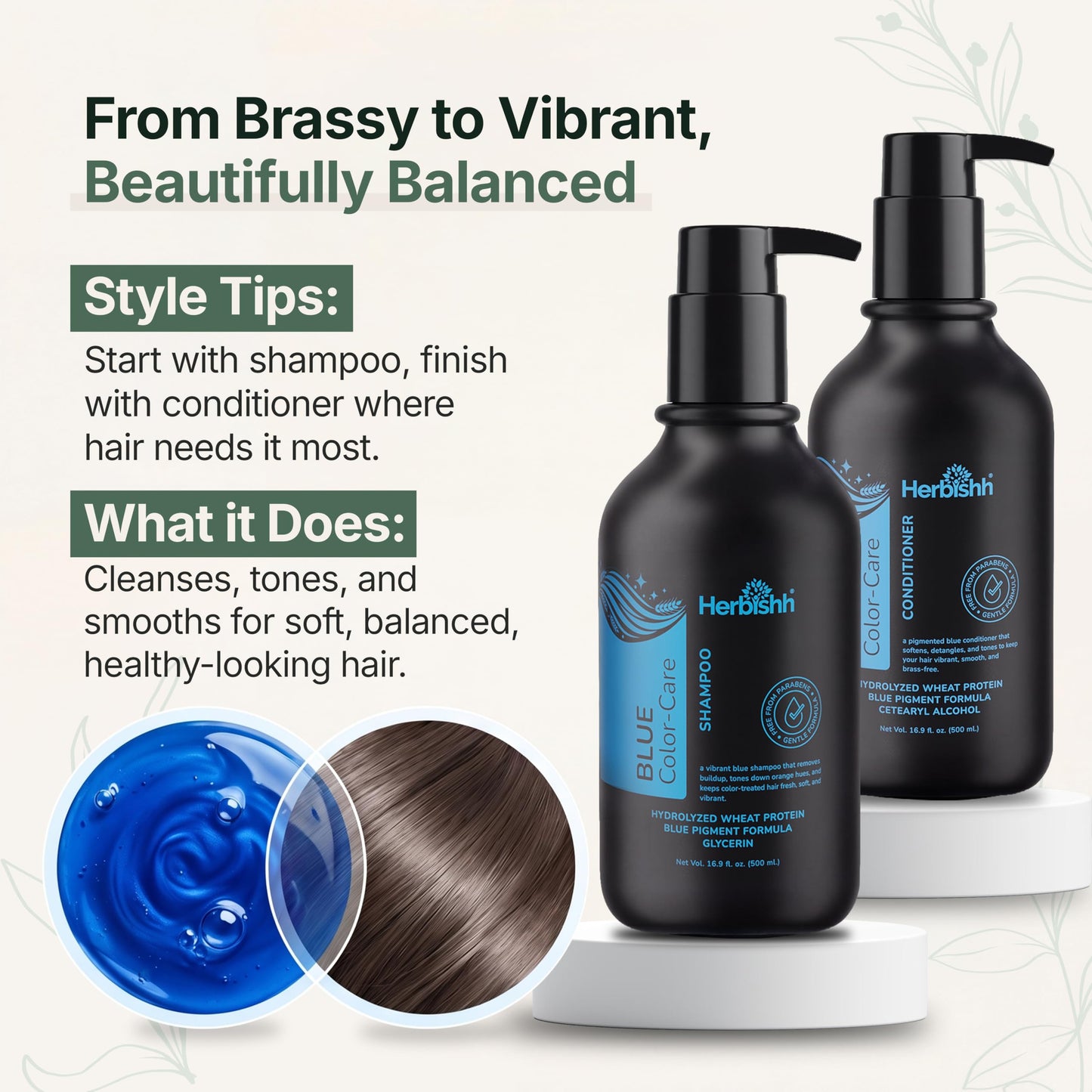 Herbishh Blue Shampoo & Conditioner Set (16.9 fl oz Each), Neutralizes Brassy & Orange Tones, Shampoo & Conditioner Duo for Brunette, Color Treated Beauty & Personal Care Herbishh