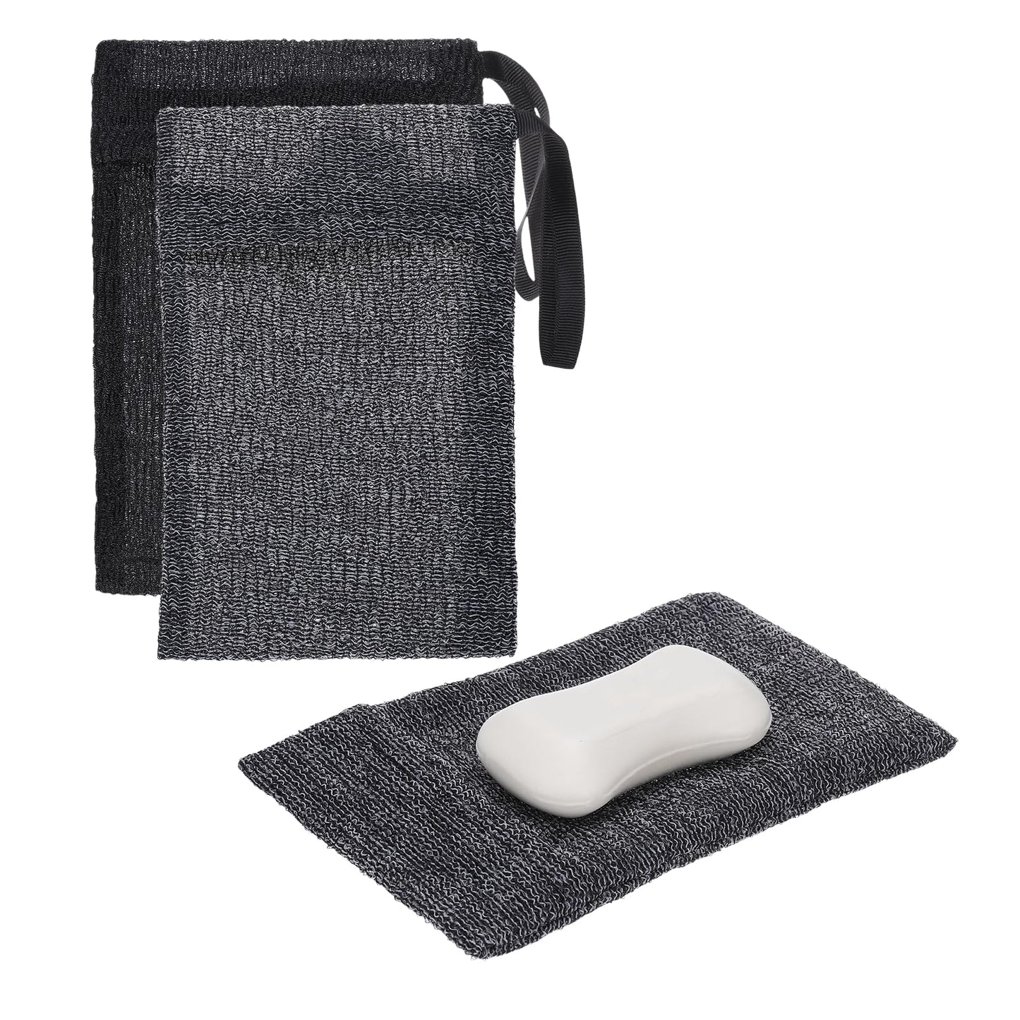 uxcell Loofah Soap Pouch, 2 Pcs Bar Soap Saver Bag with Black Handle Nylon Body Scrubber Pouch Exfoliating Net for Body Shower Foaming Travel Camping Beauty and Personal Care uxcell