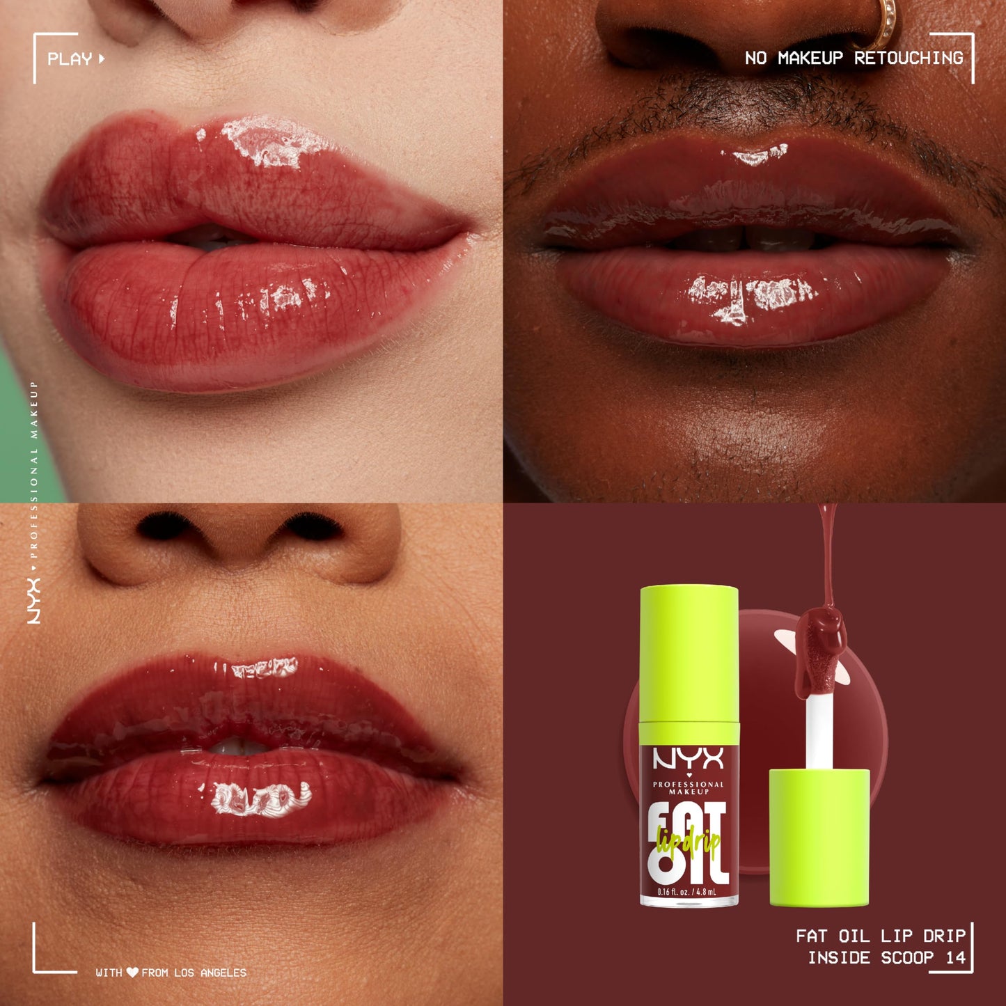 NYX PROFESSIONAL MAKEUP Fat Oil Lip Drip, Moisturizing Lip Oil Gloss, Vegan Tinted Formula, Up to 12 HR Hydration - Inside Scoop (Plum Brown) Beauty & Personal Care NYX PROFESSIONAL MAKEUP