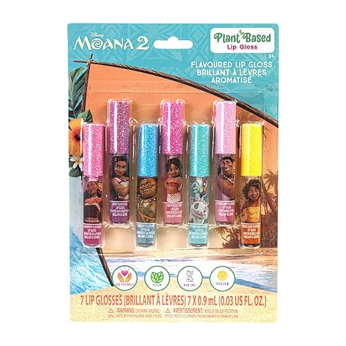 Disney Moana 7 Piece Plant Based Lip Gloss, Girls Party Favors, First Makeup Set for Girl, Perfect for Parties, Sleepovers, and Birthday Gifts, Ages Beauty & Personal Care Townley Girl