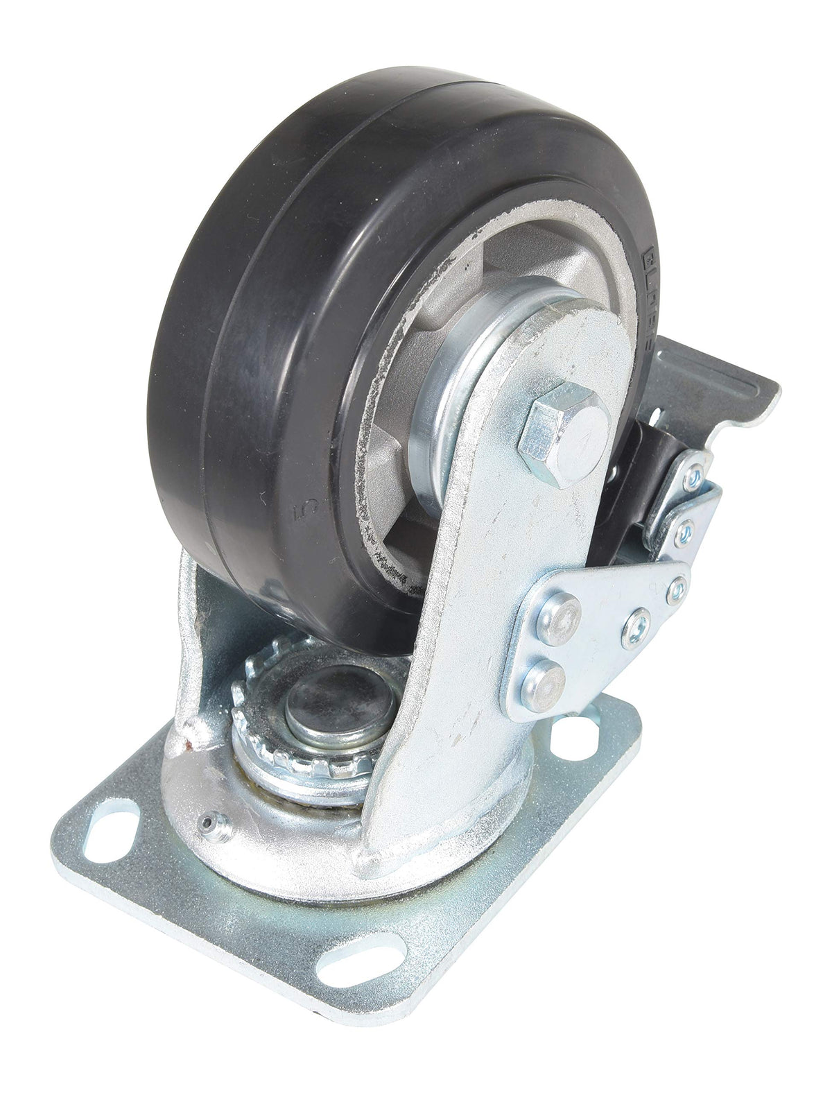 Vestil CST-VE-5X2MRA-SWTB Rubber Swivel with Total Brake Caster 5 in. Diameter x 2 in. Width 661 Lb. Capacity Dark Black/Gold
