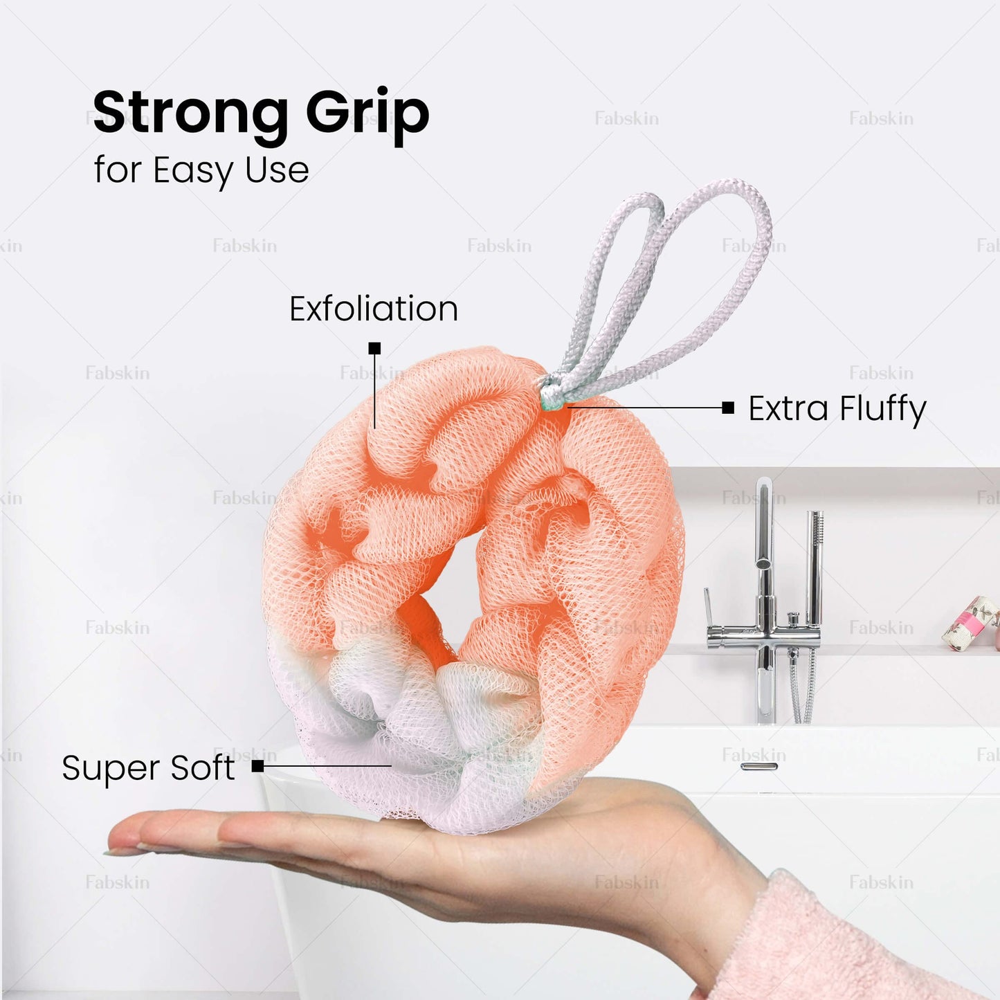 Fabskin Luxury Back Scrubber Loofah Belt for Bathing For Men and Women - Strechable 9 Knots Bath Sponge (PEACH) Beauty and Personal Care FABSKIN