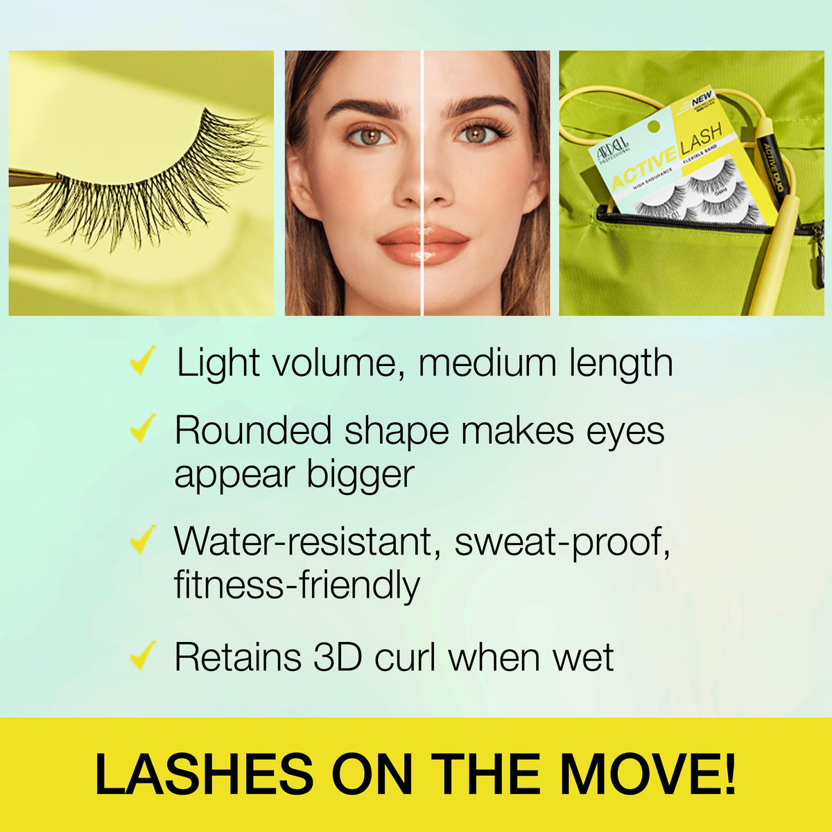 Ardell Active Gainz Lashes - Sweat-Proof & Long-Lasting Wispy, Comfortable Wear False Eyelashes, 4 Pairs