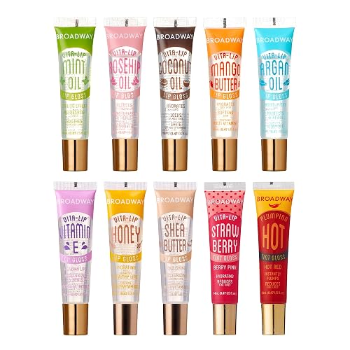 Ruby Kisses Broadway Vita-Lip Tinted & Clear Lip Gloss (10 Pack) Ultra-Hydrating & Soothing Formula, High-Shine Non-Sticky Lip Balm with Mint, Beauty & Personal Care Ruby Kisses