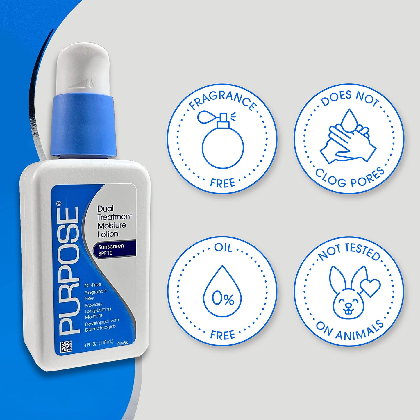 Purpose Dual Treatment Moisture Lotion with SPF 10 - Oil-Free, Fragrance-Free Daily Moisturizer for Sensitive Skin - 4 Fluid Oz. (Pack of 2) Beauty & Personal Care Purpose