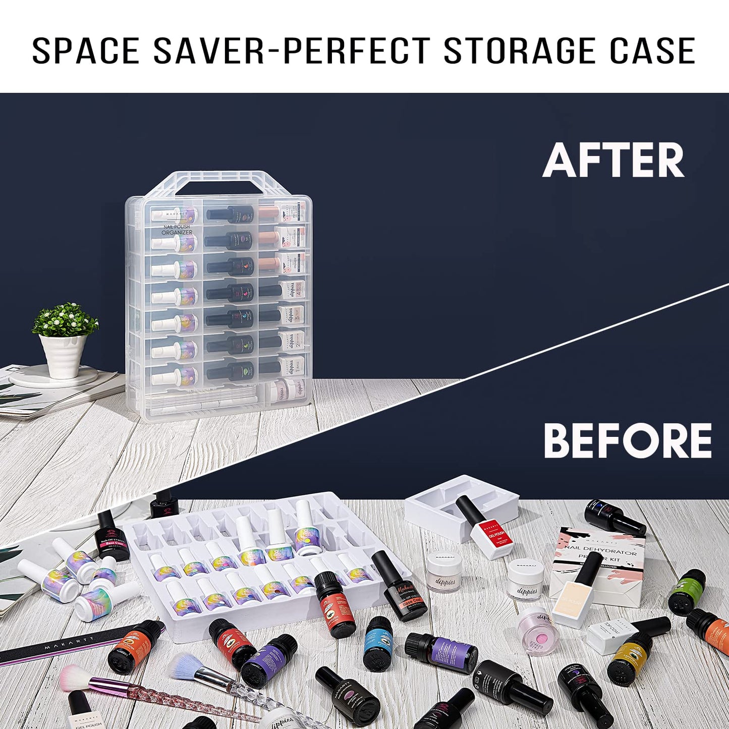 Makartt Nail Polish Organizer: Clear Universal Nail Polish Holder for 48 Bottles, Portable Sturdy Gel Nail Polish Organizer Case with 8 Adjustable Beauty & Personal Care Makartt