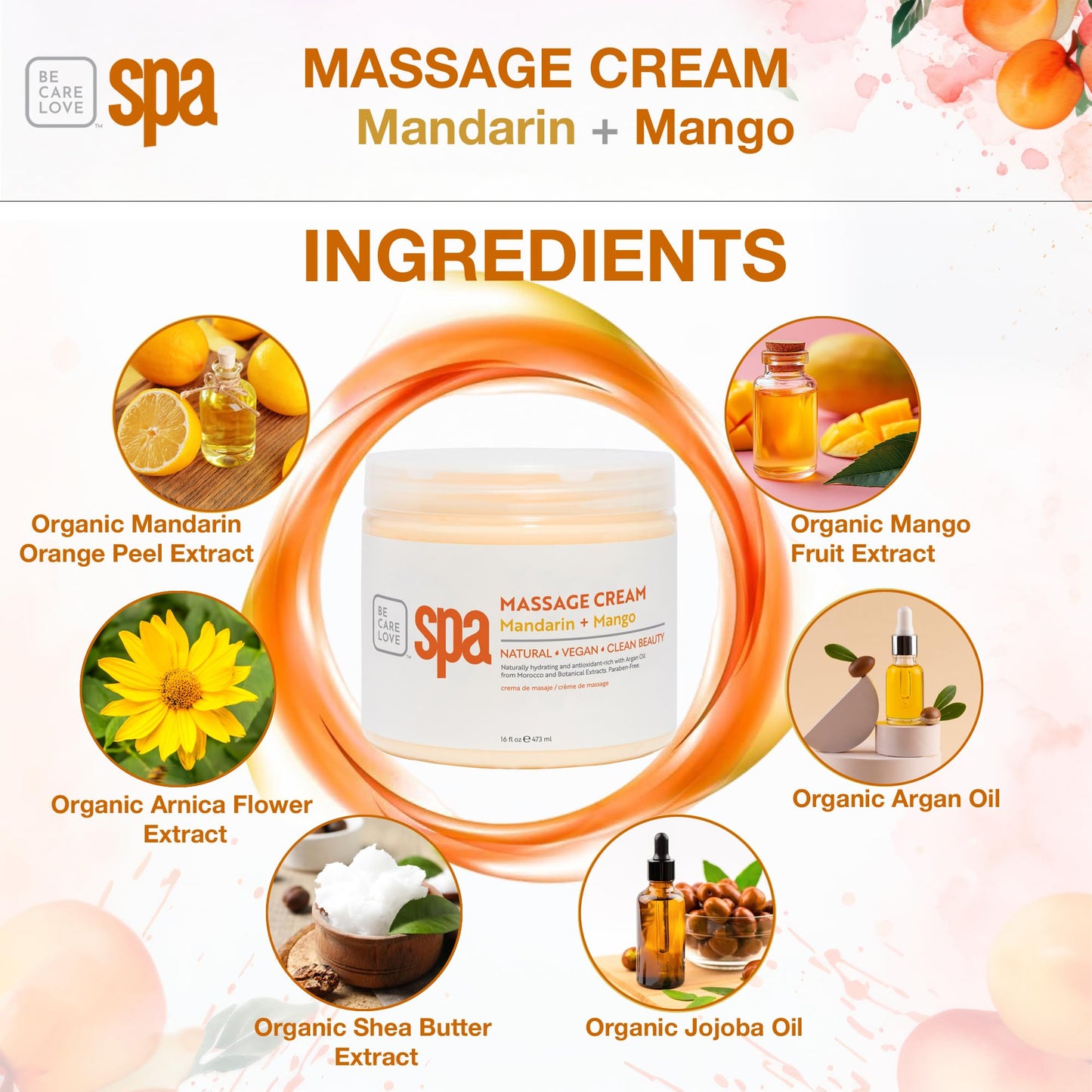 BCL SPA Massage Cream organic Mandarin + Mango body lotion with shea butter, aloe vera, peppermint, argan and jojoba oils, body cream to invigorate Beauty & Personal Care BCL SPA