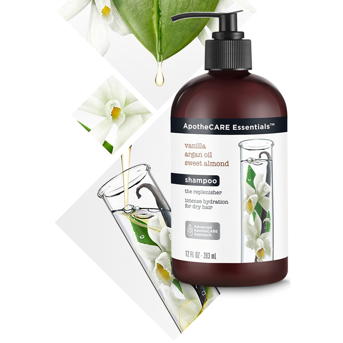 ApotheCARE Essentials The Replenisher Moisturizing Shampoo, Vanilla, Argan Oil, Sweet Almond, 12 oz Beauty & Personal Care ApotheCARE Essentials