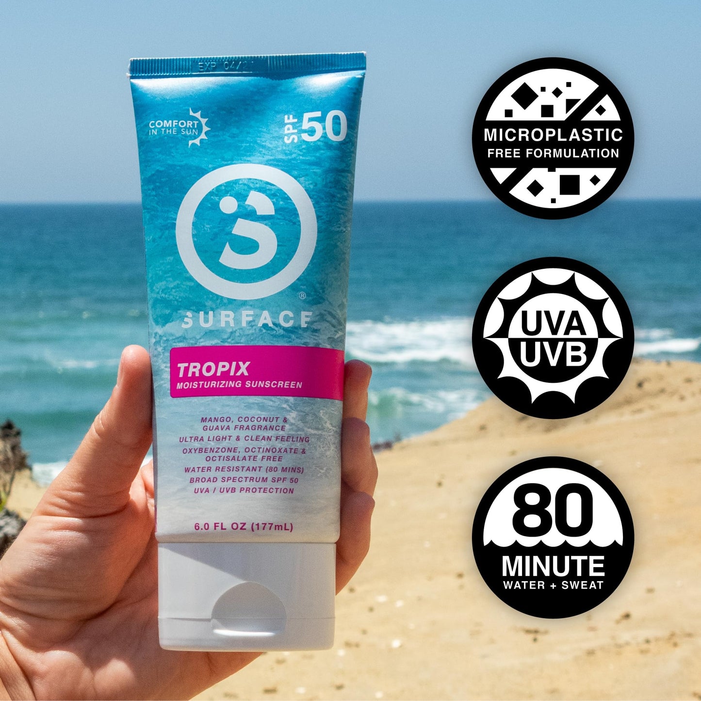 Surface Sunscreen Lotion SPF 50 for Face & Body, Lightweight Natural Formula, Reef Friendly, Broad Spectrum UVA UVB Protection, Water Resistant Sun Beauty & Personal Care Surface Sun Systems