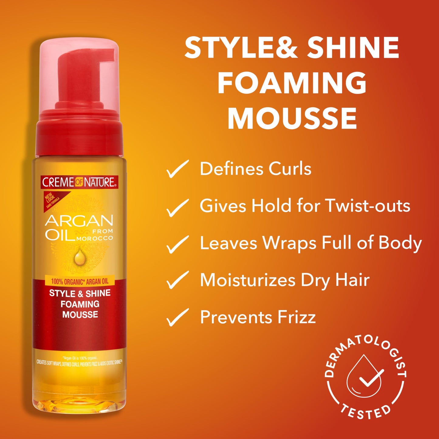 Creme of Nature Style & Shine Foaming Mousse, Defines Curls & Controls Frizz, Moisturizes Hair while Adding Shine with Argan Oil from Morocco, 7 fl oz Beauty and Personal Care Creme of Nature