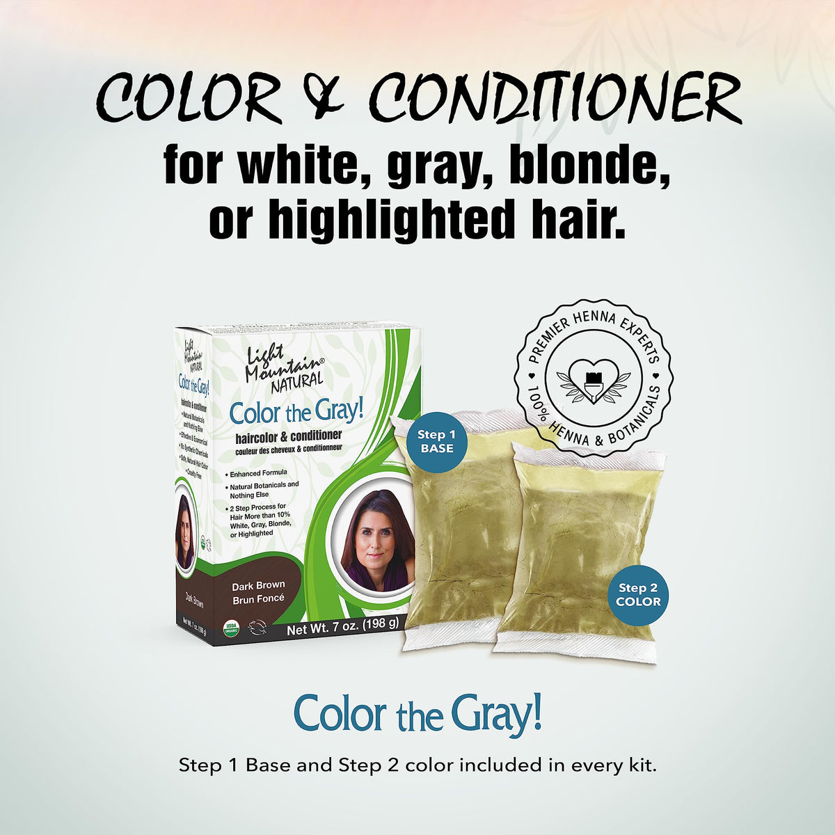 Light Mountain Henna Hair Color & Conditioner, Color the Gray - Dark Brown Hair Dye for Men/Women, 2-Step Chemical-Free, Semi-Permanent Hair Color Beauty & Personal Care LIGHT MOUNTAIN