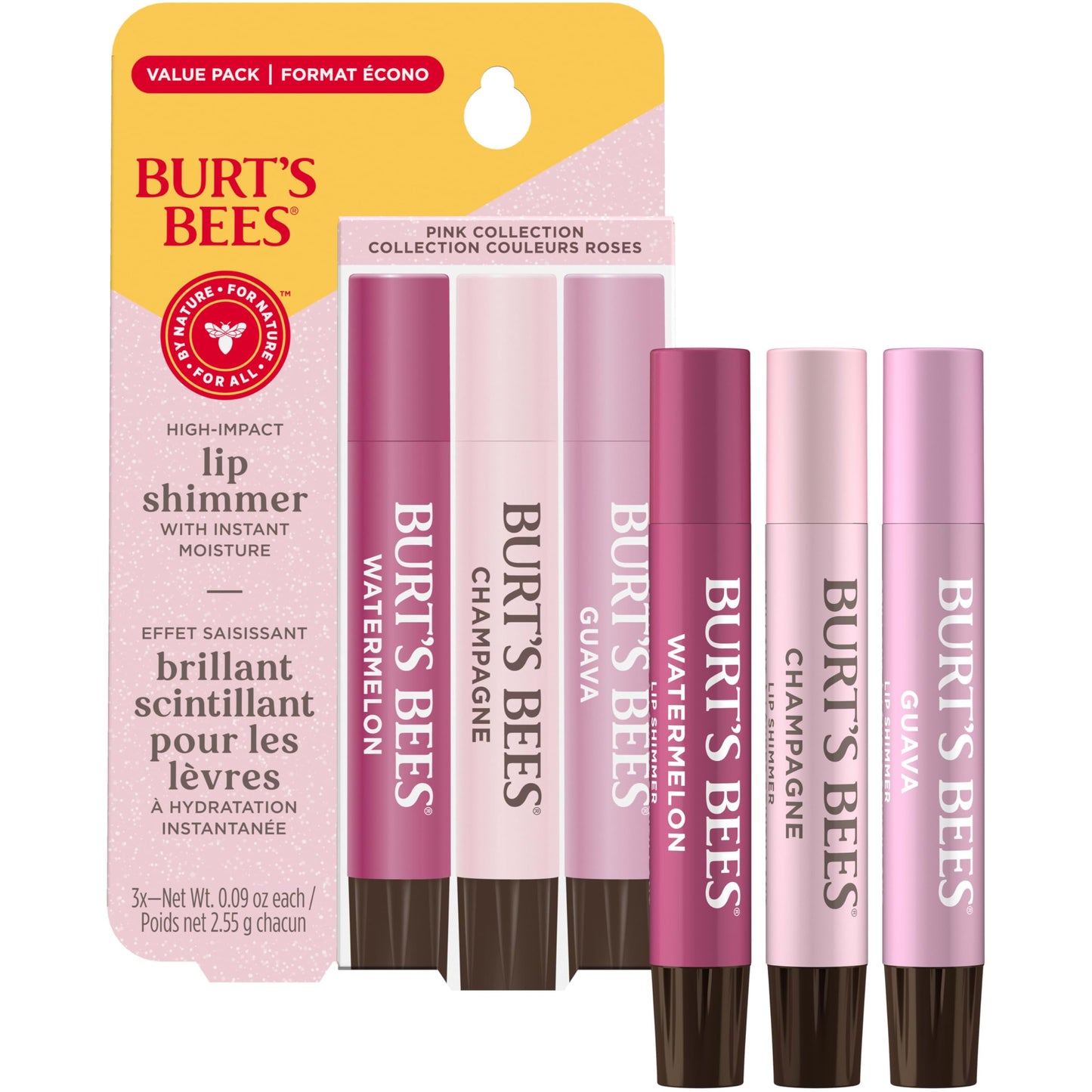 Burt's Bees Lip Shimmer Pink Collection, Tinted Lip Balm Stick, Moisturizing for All Day Hydration with Natural Glowy Pigmented Finish & Buildable Beauty & Personal Care Burt's Bees
