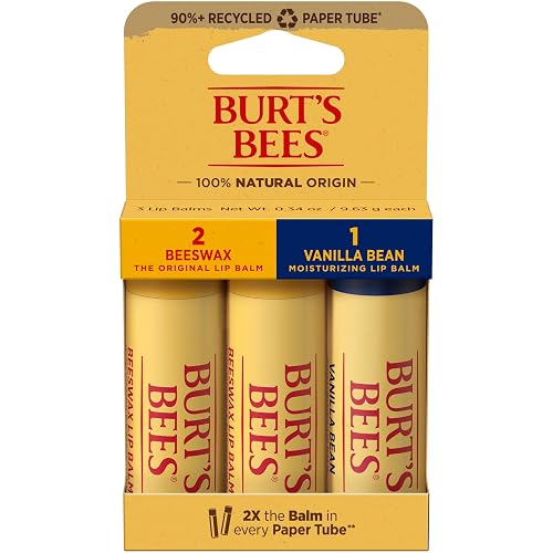 Burt's Bees Moisturizing Lip Balm, 2 Original Beeswax and 1 Vanilla Bean, 100% Natural Origin, 0.34 Ounce Each, 3 Paper Tubes, Pack May Vary Beauty & Personal Care Burt's Bees