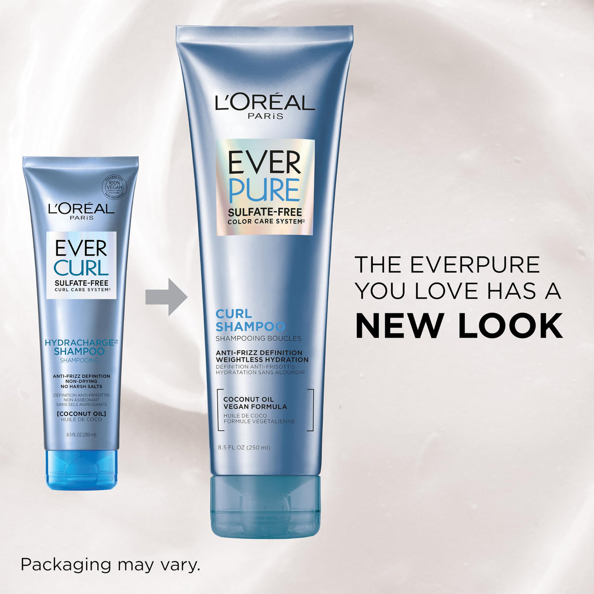 L'Oreal Paris Sulfate Free Shampoo for Curly Hair, Lightweight, Anti-Frizz Hair Care with Coconut Oil, EverPure, 8.5 Fl Oz (Packaging May Vary) Beauty & Personal Care L'Oreal Paris