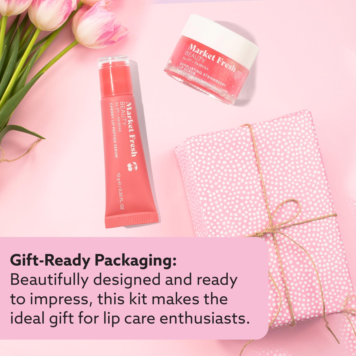 Market Fresh Beauty Lip Peptide Treatment - with Exfoliating Strawberry Scrub and Cherry Serum - for Hydrating, Plumping, Clean Beauty Lip Care Beauty and Personal Care Market Fresh Beauty