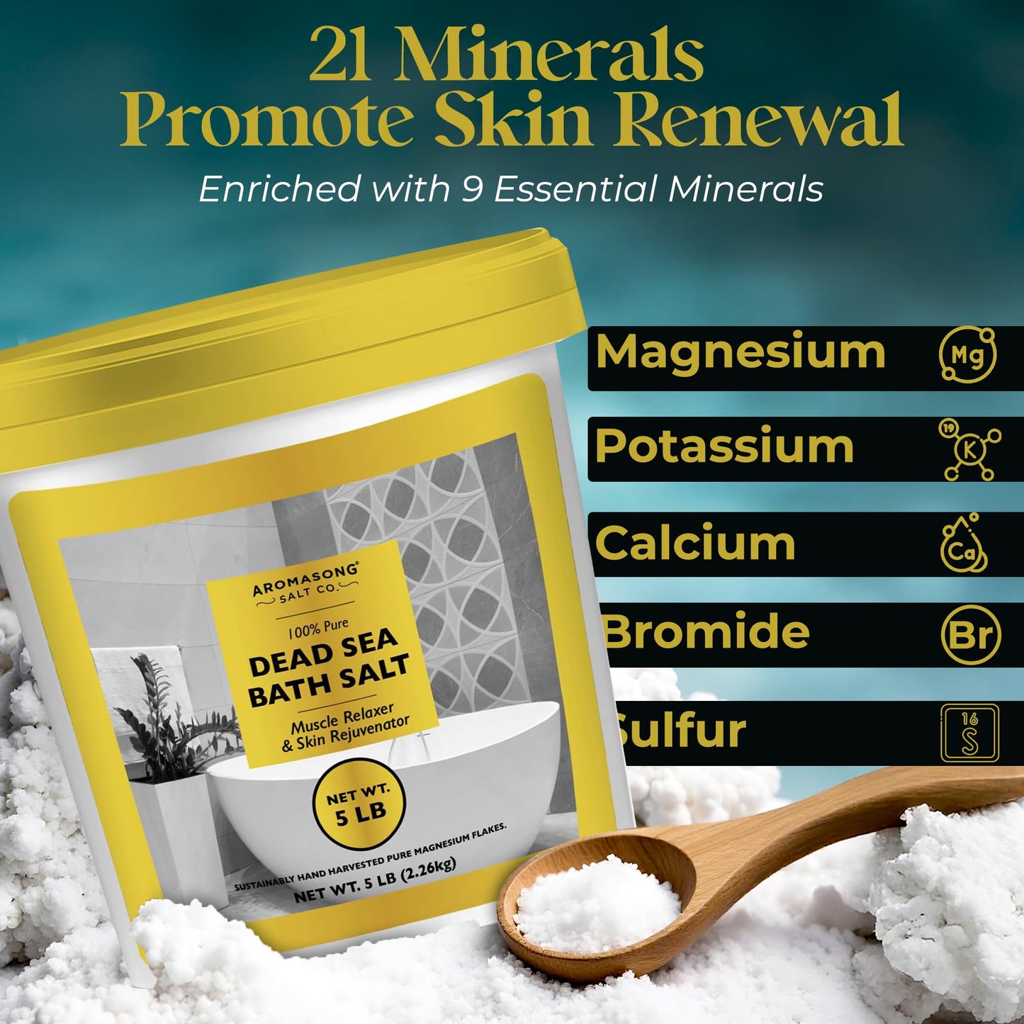 Aromasong Dead Sea Salts for Soaking - 5 Lb. Fine Grain Bath Salt Soak in Bucket Beauty & Personal Care Aromasong