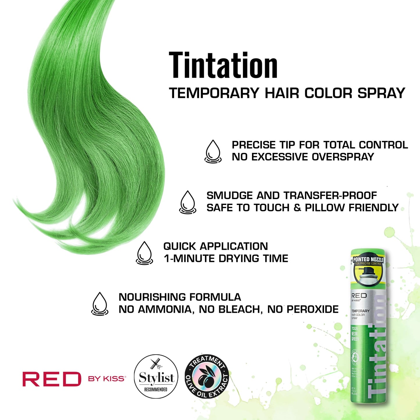 Red by Kiss Tintation Temporary Hair Color Spray 2.82oz, Quick-Dry & Smudge-Proof, Vivid Color Washable Hair Dye, Styling Spray Cosplay Halloween Beauty & Personal Care Red by Kiss