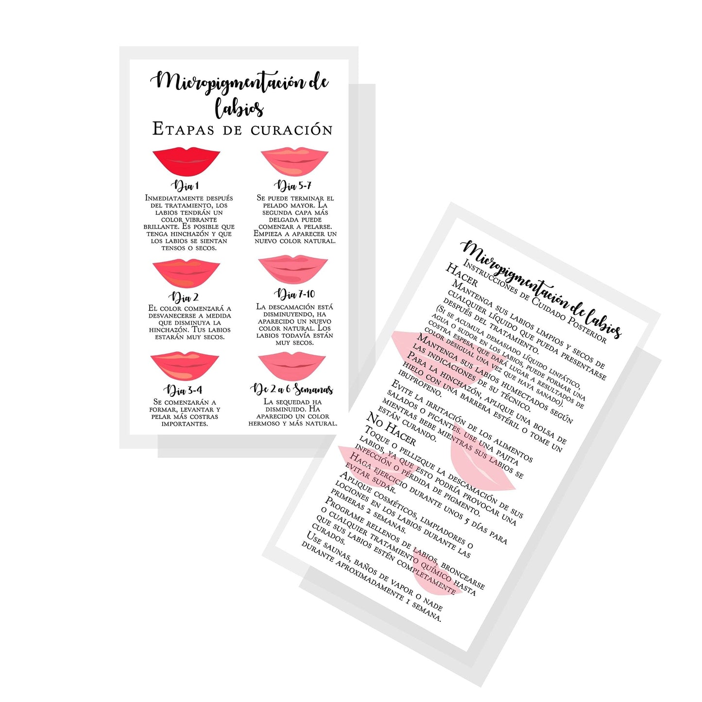 Boutique Marketing LLC Spanish Lip Blush Aftercare Card | Micropigmentación de Labios | 50 Pack | 2 x 3.5in inches Business Card | White with Red Lips Beauty & Personal Care Boutique Marketing LLC