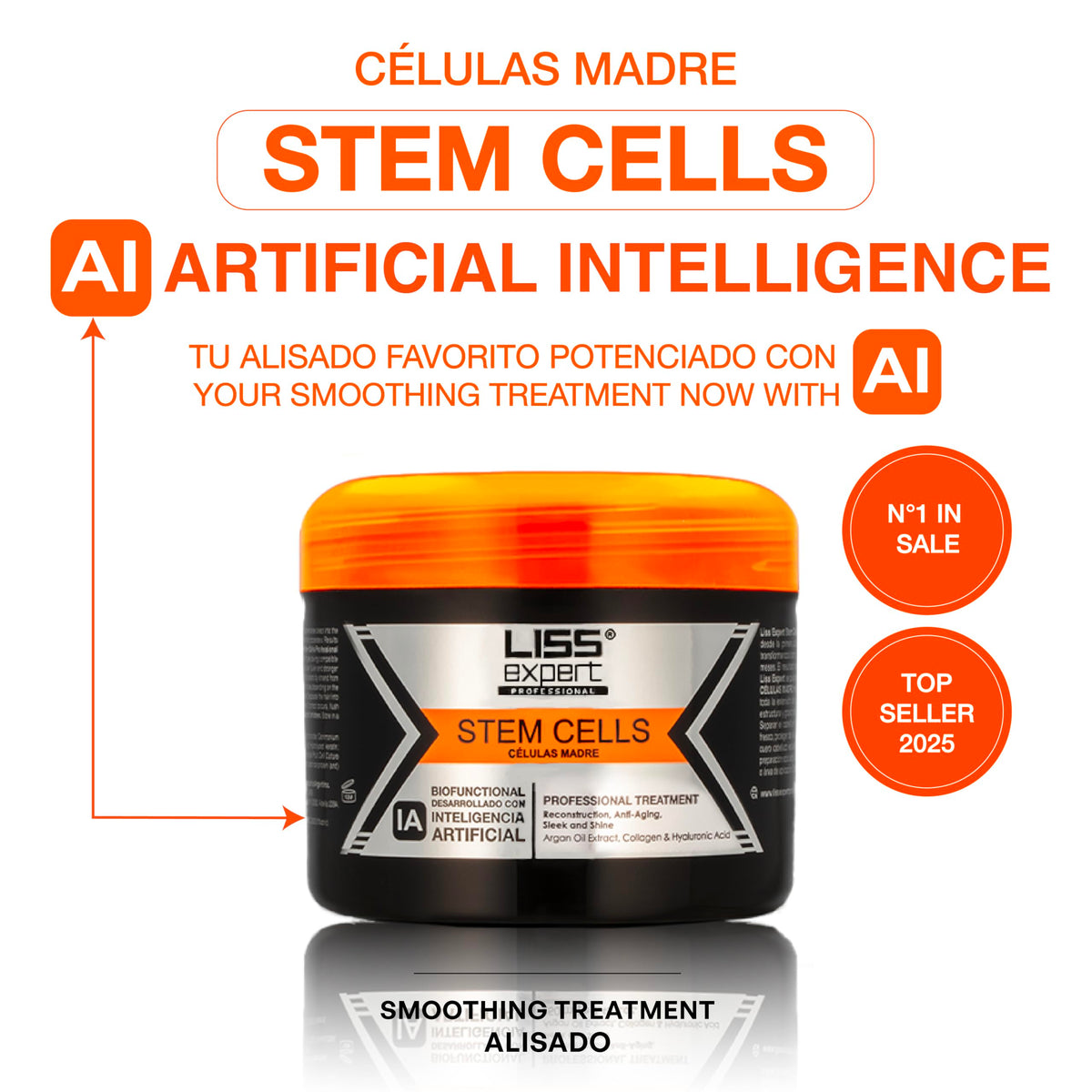 Liss Expert Professional Stem Cells Smoothing Treatment - Organic Keratin & Argan Oil - for Frizz-Free Repair & Shine - Professional Straightening(250