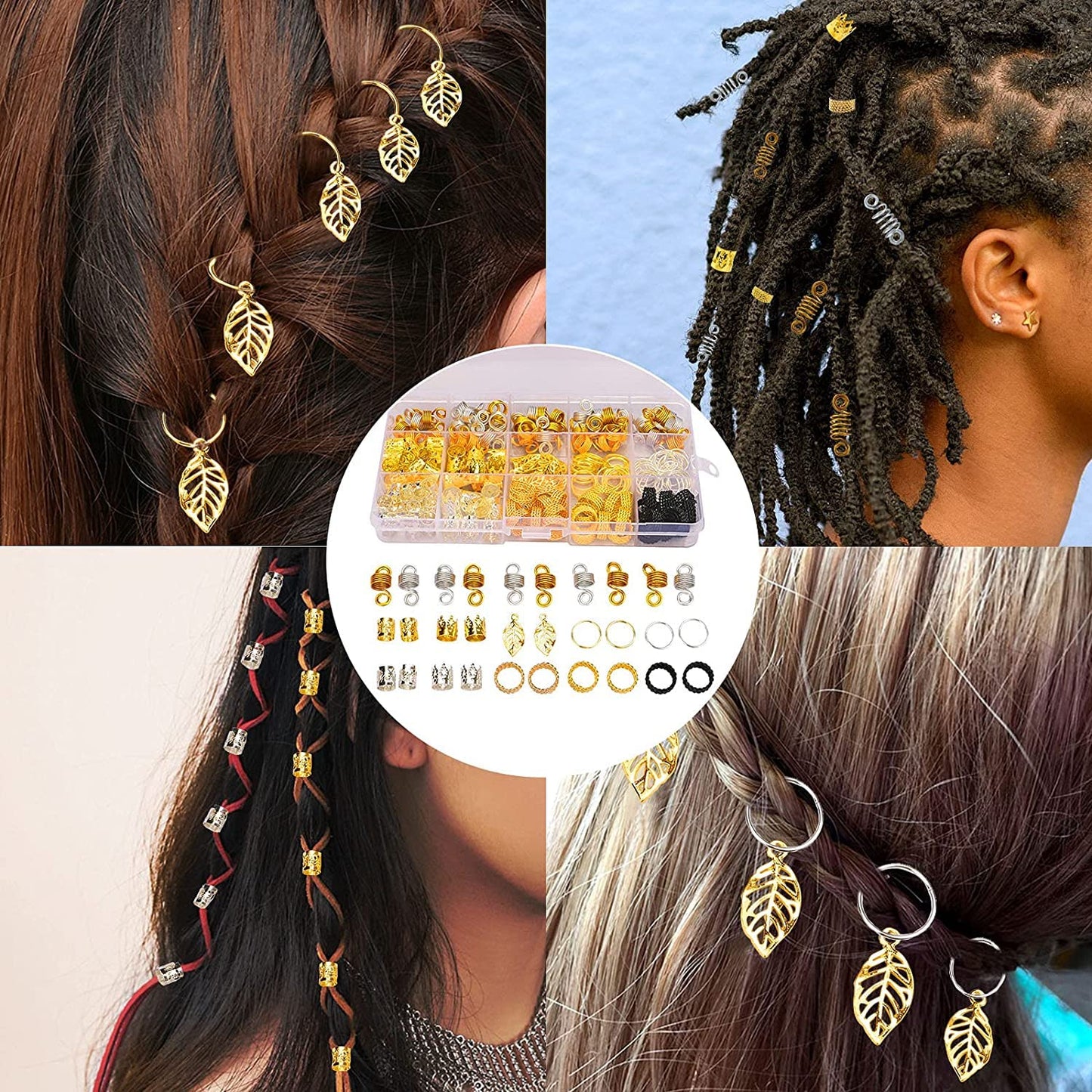 Nafaboig 200PCS Hair Jewelry for Braids Accessories, Hair Beads for Braids, Gold Hair Accessories, Metal Gold Braids Rings Cuffs Clips for Dreadlock Beauty & Personal Care Nafaboig