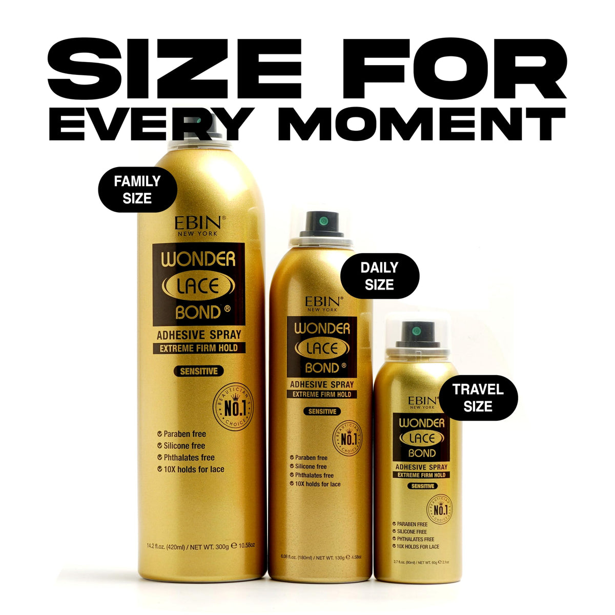 Wonder Lace Bond Adhesive Spray - Sensitive 6.34fl.oz./180ml | Fast Drying, No Residue, Long Lasting Formula with Protecting Edges Lace Front Wig Bond