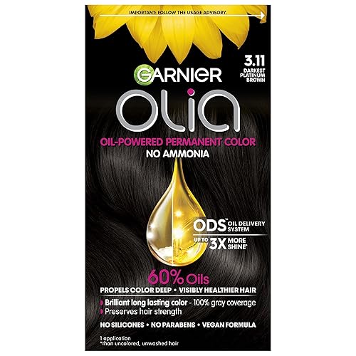 Garnier Hair Color Olia Ammonia-Free Brilliant Color Oil-Rich Permanent Hair Dye, 3.11 Darkest Platinum Brown, 1 Count (Packaging May Vary) Beauty & Personal Care Garnier