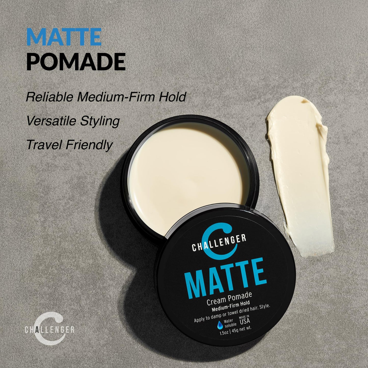 Challenger Matte Cream Pomade | Natural, Shine Free Styling Product | Medium Firm All-Day Hold | Travel Friendly Water Based Hair Gel | For All Hair Beauty & Personal Care Challenger