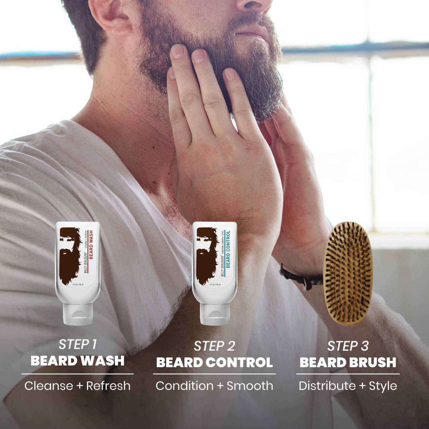 Billy Jealousy Original Beard Envy Facial Hair Refining Kit with Beard Wash Facial Hair Control and Boar Bristle Brush for Clean, Hydrated, Soft Beauty & Personal Care Billy Jealousy