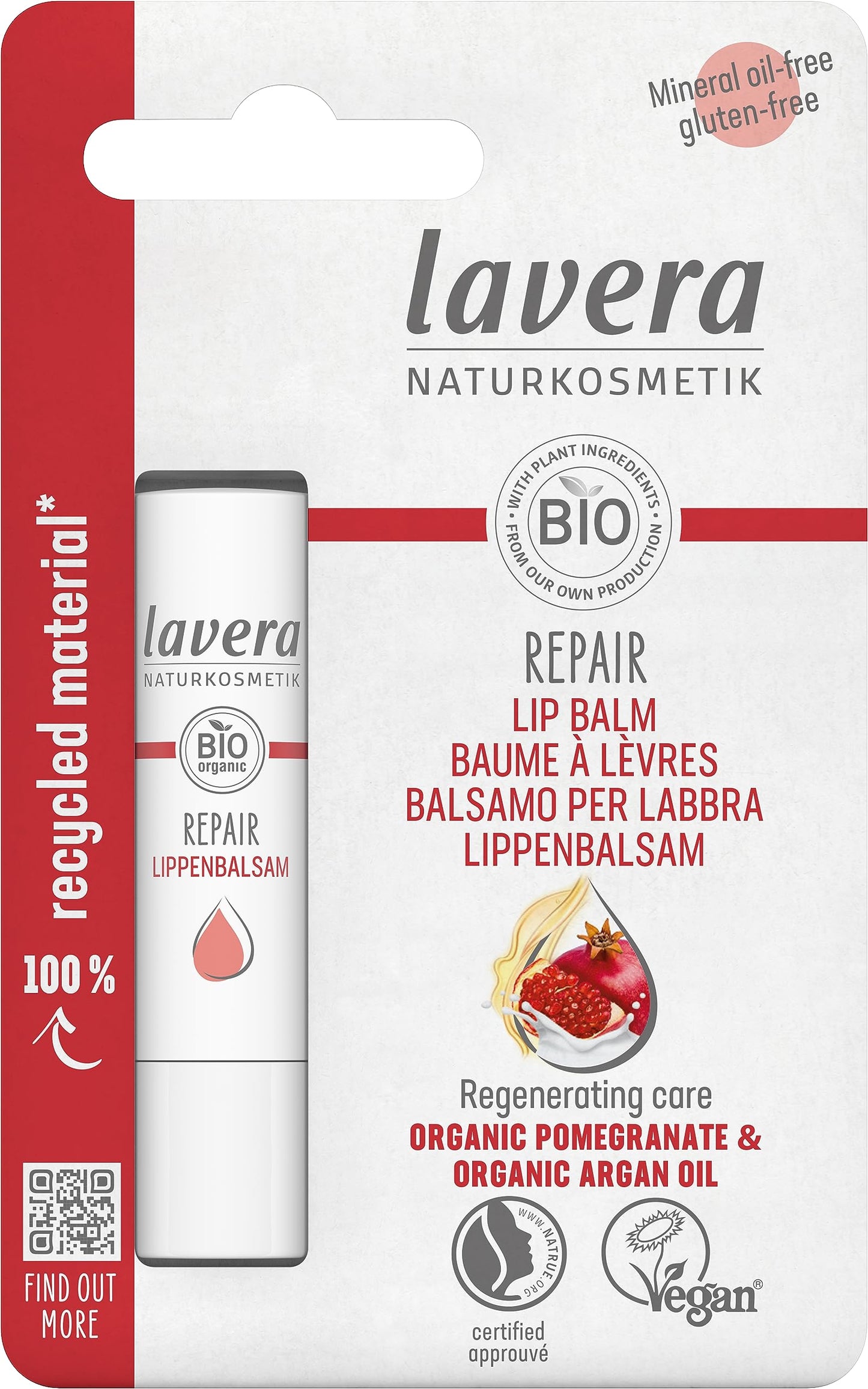 lavera Repair Lip Balm - Protects against dehydration - Instant help - with organic pomegranate & organic argan oil - vegan Beauty and Personal Care lavera