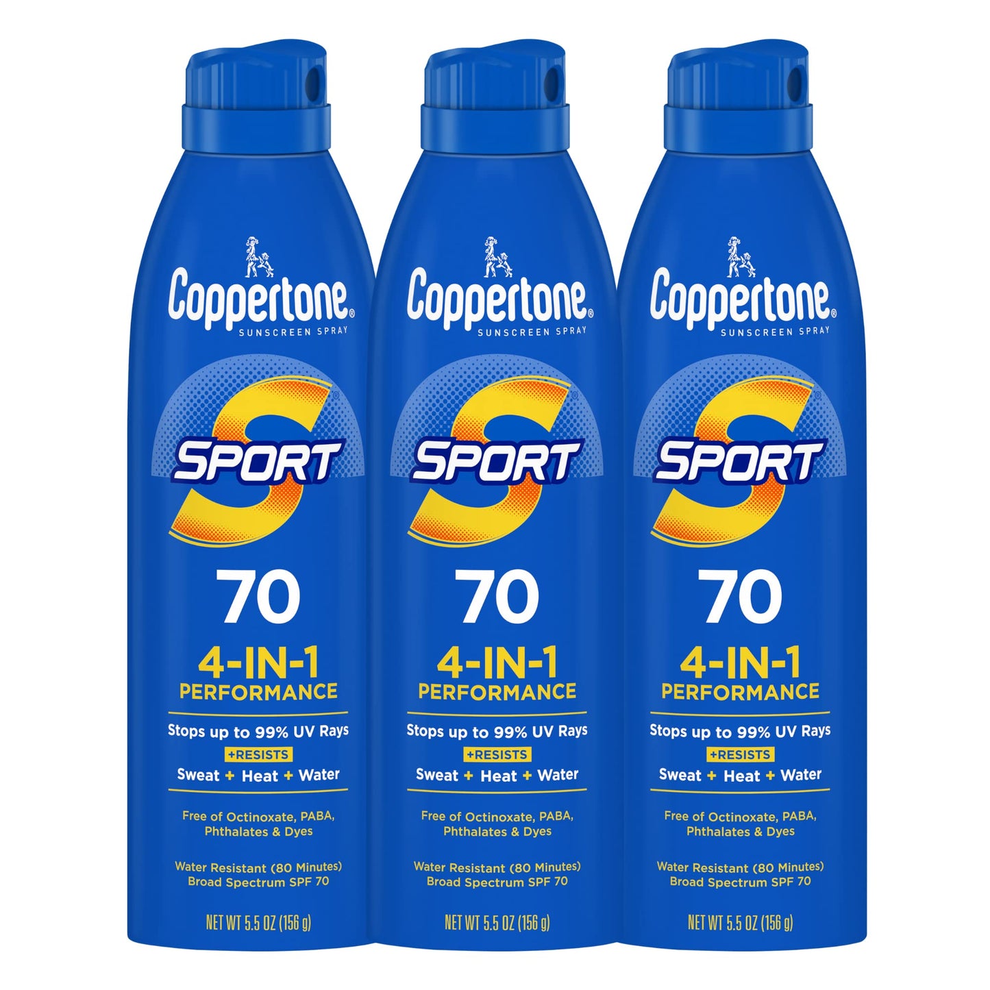 Coppertone SPORT Sunscreen Spray SPF 70, Water Resistant Sunscreen, Broad Spectrum SPF 70 Sunscreen, Bulk Sunscreen Pack, 5.5 Oz Spray, Pack of 3 Beauty & Personal Care Coppertone