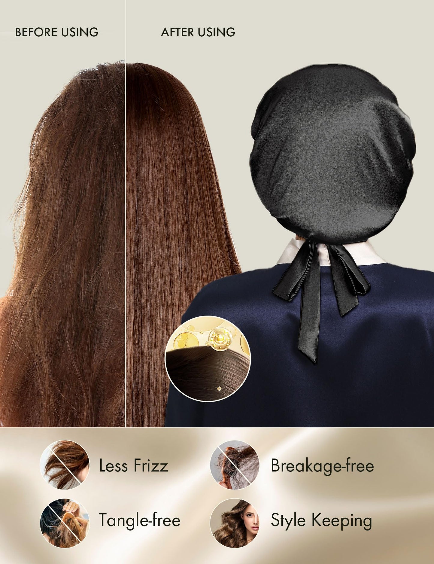 LILYSILK 100% Mulberry Silk Bonnet, 19 Momme Silk Night Sleep Cap Adjustable Hair Wrap for Sleeping, Black Beauty and Personal Care LilySilk