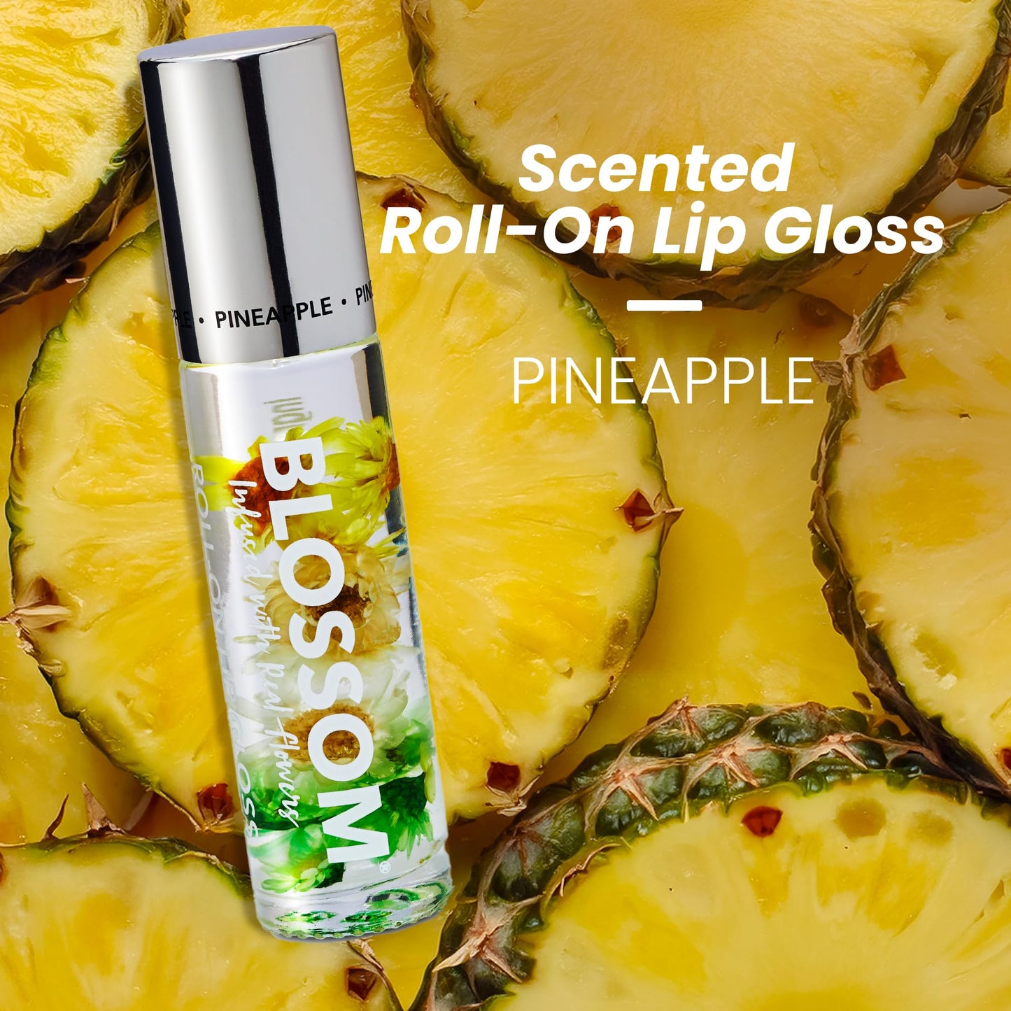 Blossom Roll on Lip Gloss, Scented Clear High Shine Moisturizing Lip Oil, Non Sticky, Infused with Real Flowers, Made in USA, 0.2oz, Pineapple Beauty & Personal Care Blossom