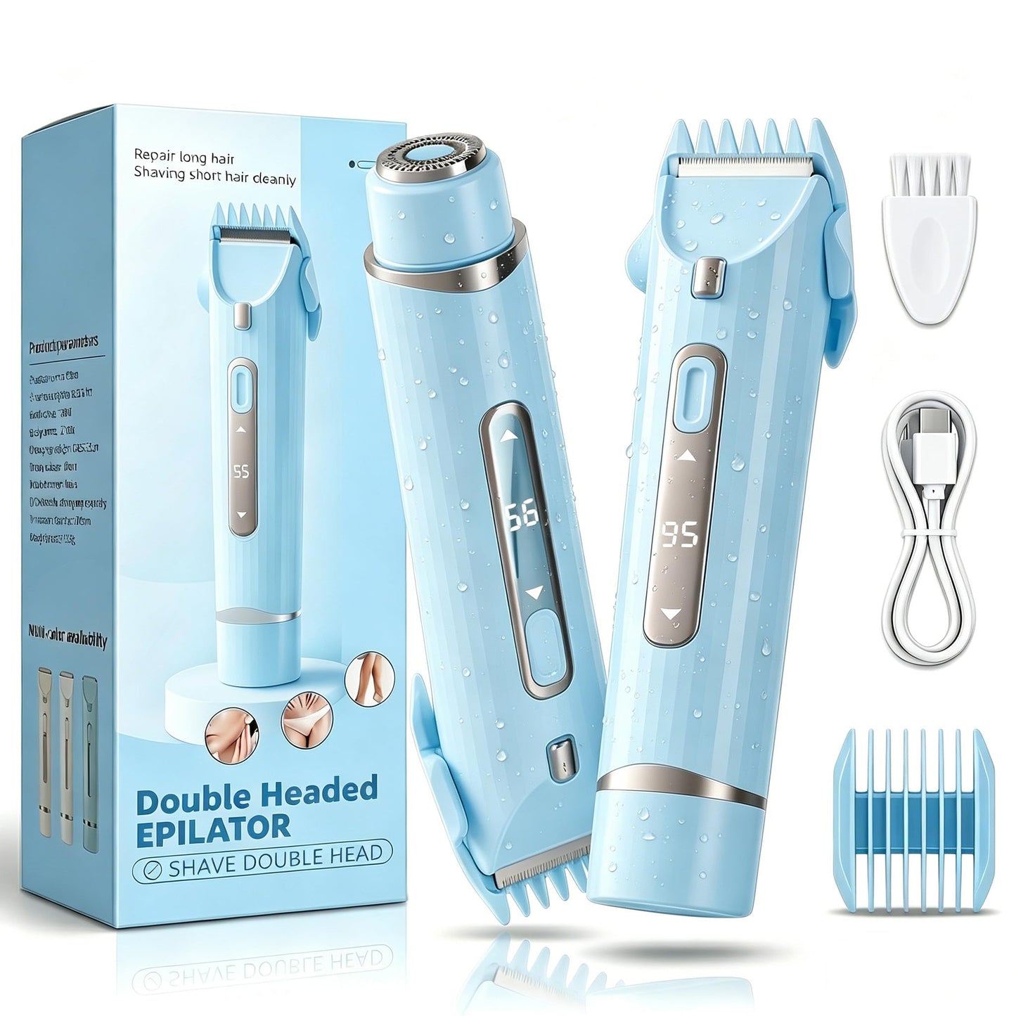 OGLEA Bikini Trimmer for Women, 2 in 1 Electric Razor with LED Light & Battery Display, Rechargeable Cordless Hair Trimmer for Face Underarm Pubic Beauty and Personal Care OGLEA