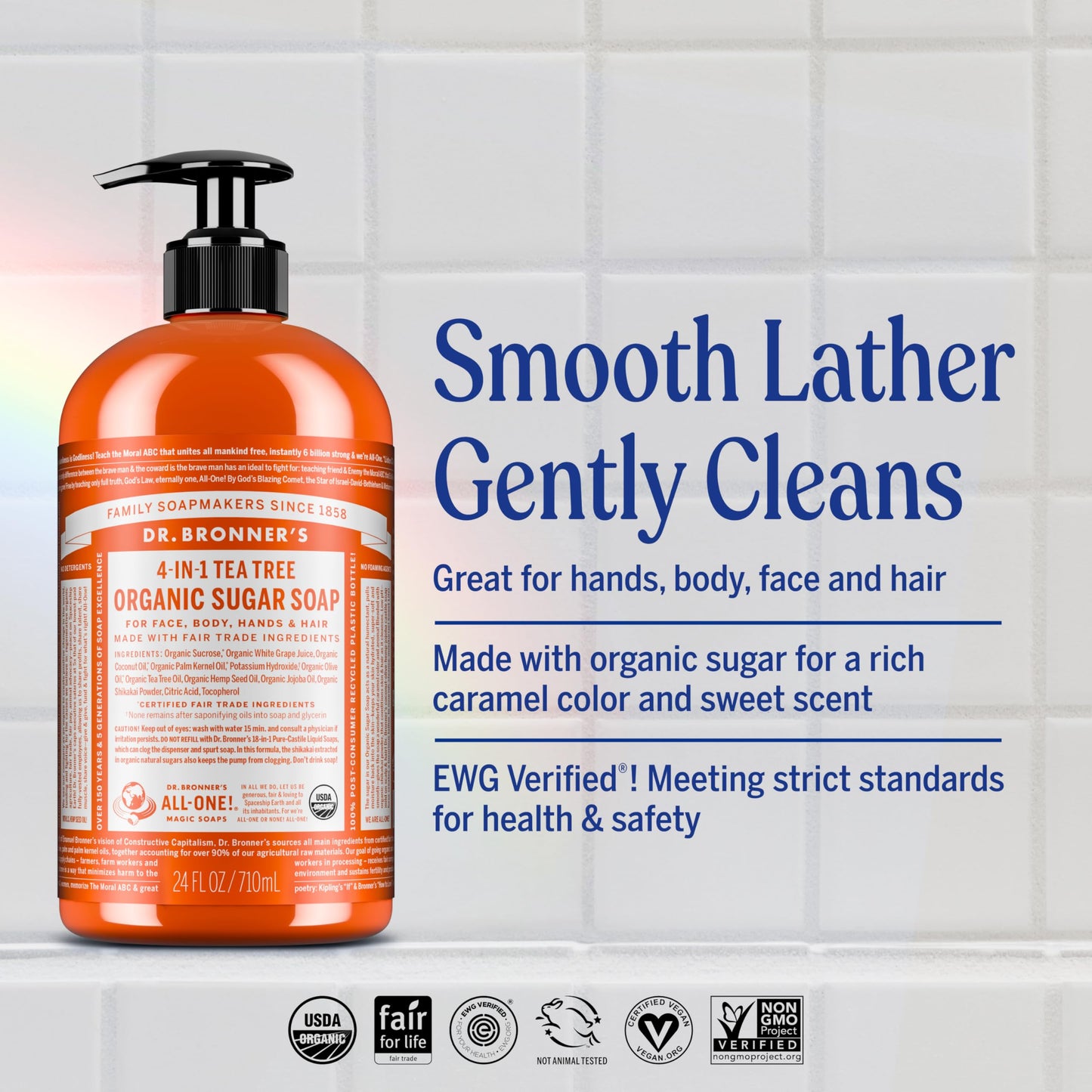 Dr. Bronner's - Organic Sugar Soap (Tea Tree, 24 Ounce) - Made with Organic Oils, Sugar and Shikakai Powder, 4-in-1 Uses: Hands, Body, Face and Hair Beauty & Personal Care Dr. Bronner's