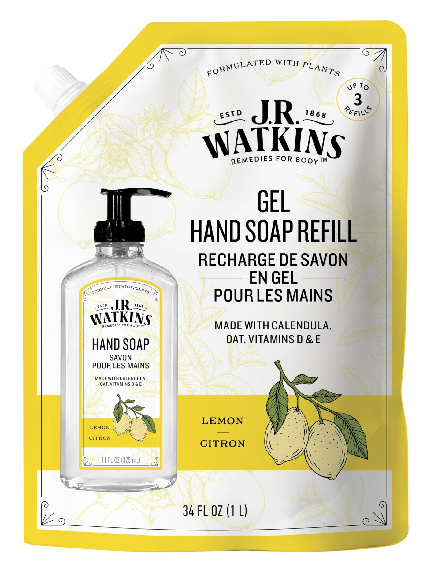 J.R. Watkins Liquid Hand Soap Lemon Refill, 34 Fl Oz Beauty & Personal Care J.R. Watkins