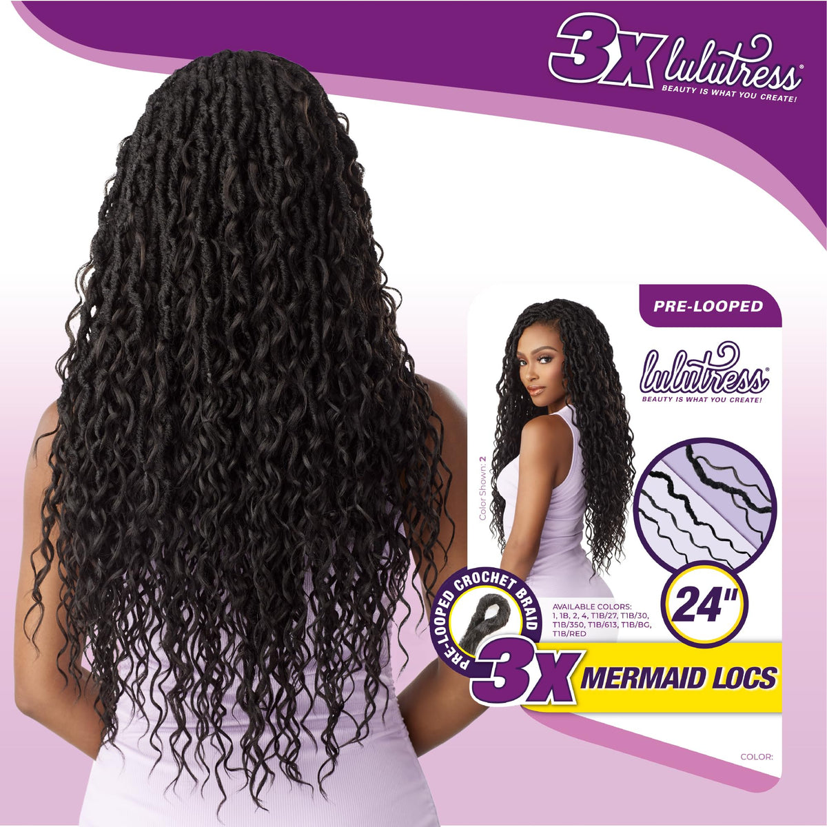 Sensationnel Lulutress Crochet Braids-3X Mermaid Locs 24in,1pk T1B/BG