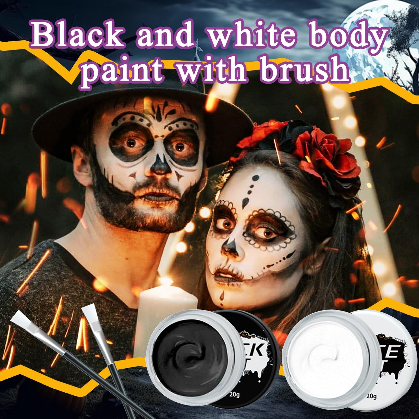 Black White Face & Body Paint Set,Professional Oil Based Face Painting Kit with 2 Brushes,Halloween SFX Makeup Palette Kit for Skull Costume Party Beauty & Personal Care XMXueMei