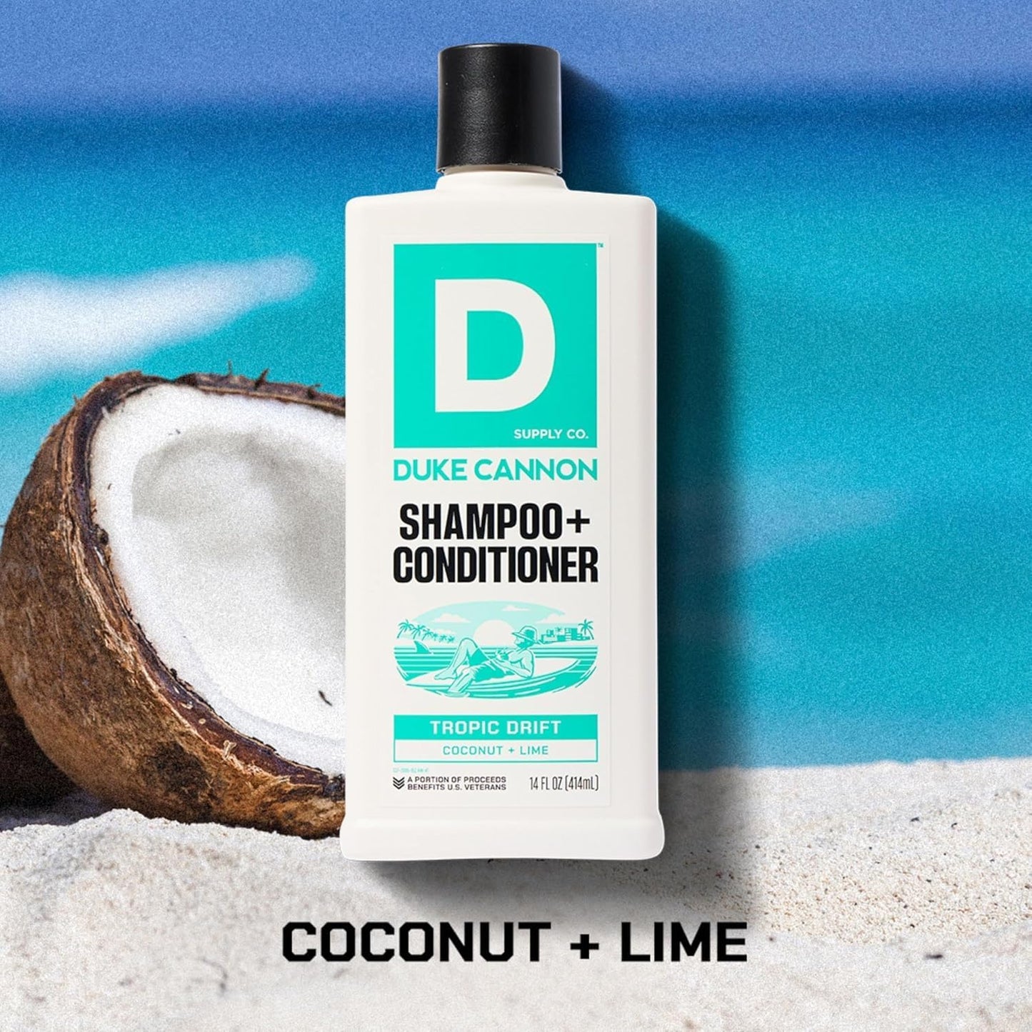 Duke Cannon Supply Co. Tropic Drift 2-in-1 Shampoo and Conditioner for Men - 14 fl oz - Coconut + Lime Scent - Made with Tea Tree Oil & Menthol Beauty & Personal Care Duke Cannon Supply Co.